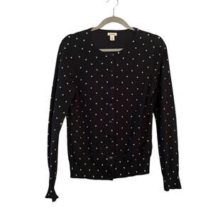 LL Bean Cotton Blue Cardigan Sweater Star Design Small Preppy Patriotic